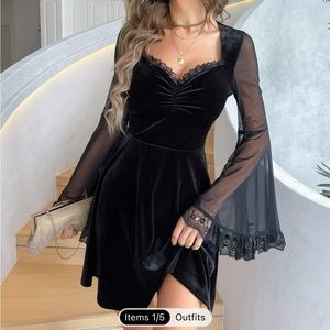 Velvety Mesh Long Sleeve Dress